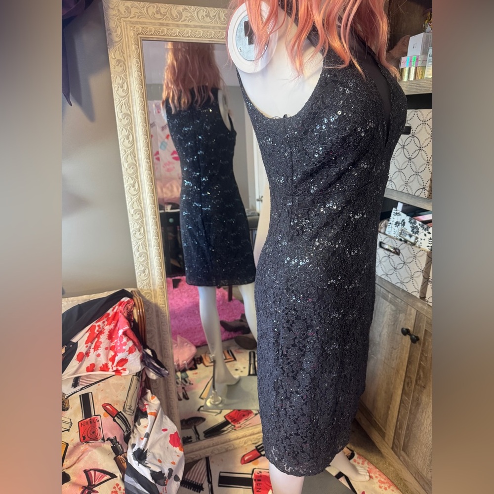 NW nightway charcoal sequin lined sleeveless mid length dress - Picture 7 of 17